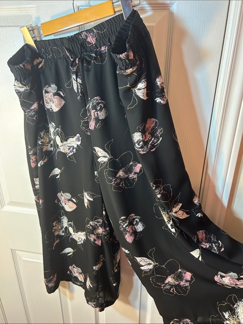Jules & Leopold Black Floral Wide Leg Crop Pants Pink & Cream Blooms Size 2X - Picture 3 of 7